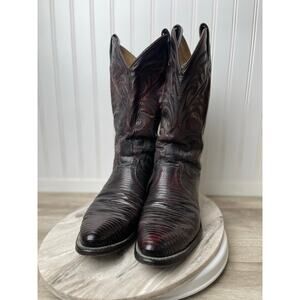 Dan Post 16731 Teju Lizard Cowboy Boots BLK Cherry Exotic VTG 9.5 D